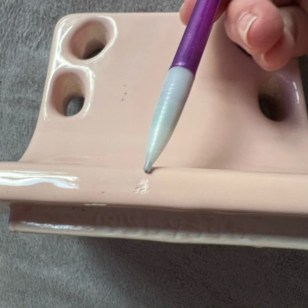 Vtg MCM Tile-In Porcelain Sink Toothbrush & Cup Holder Made In Japan Pink Blush